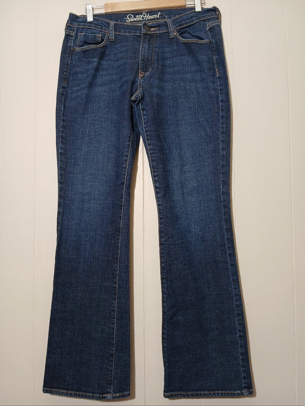 Old Navy SWEETHEART Jeans 10 LONG Bootcut Blue Dark Wash Stretch Denim
